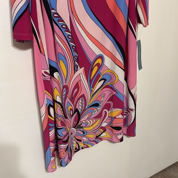 NWT London Times Swirl 3/4 Length Sleeve Shift Dress Pink Print - Picture 4 of 12